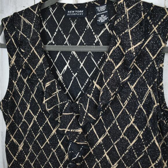 Y2K vintage black/beige ruffle sleeveless tank top blouse shirt size medium USA - Picture 3 of 6